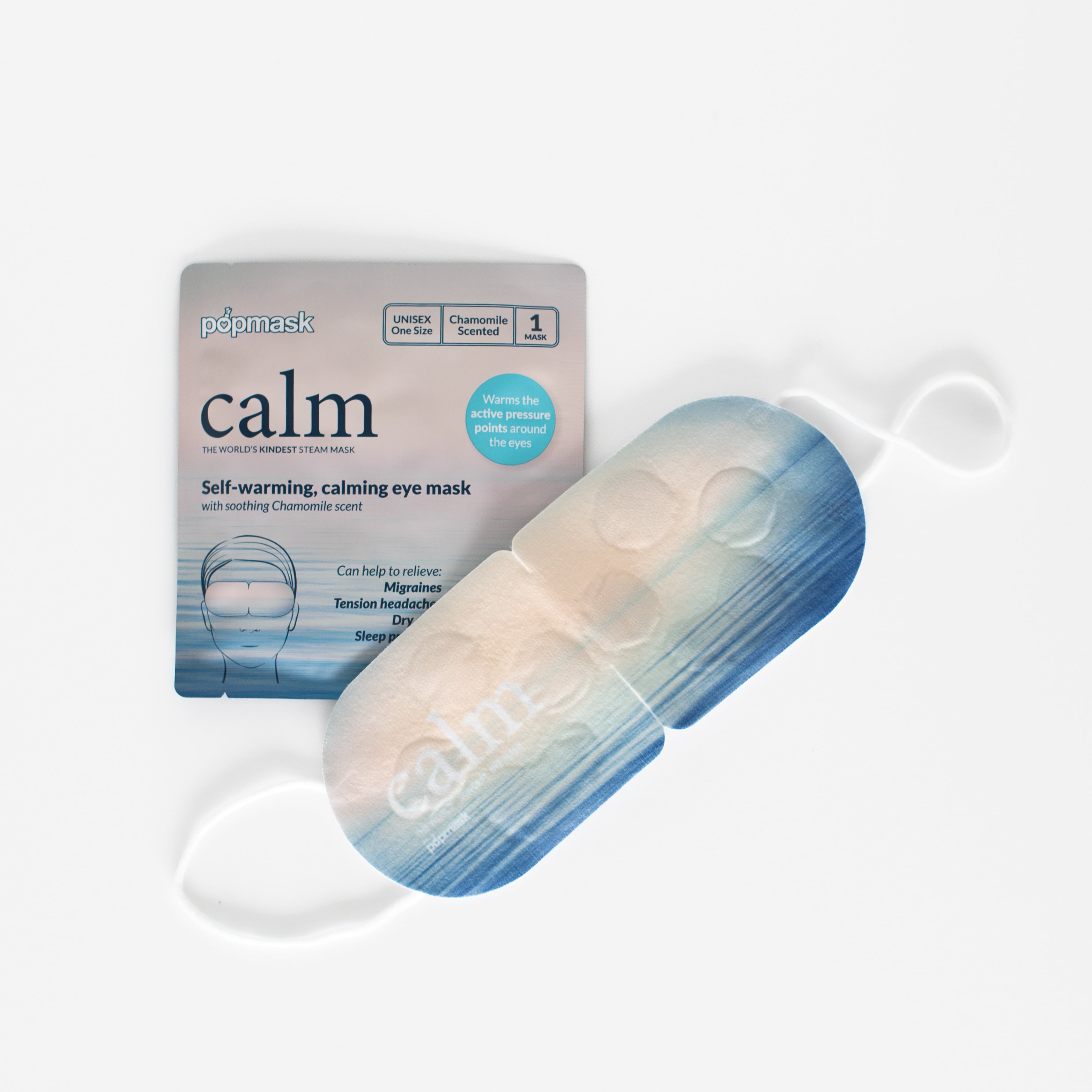 Pepmask calm eye mask with packaging on a white background