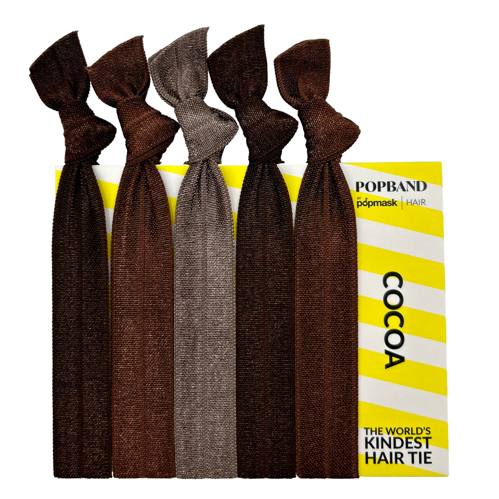 Popband Cocoa - 5 Pack of Soft, Stretchy 'No Dent' Hair Ties - Brown Hair