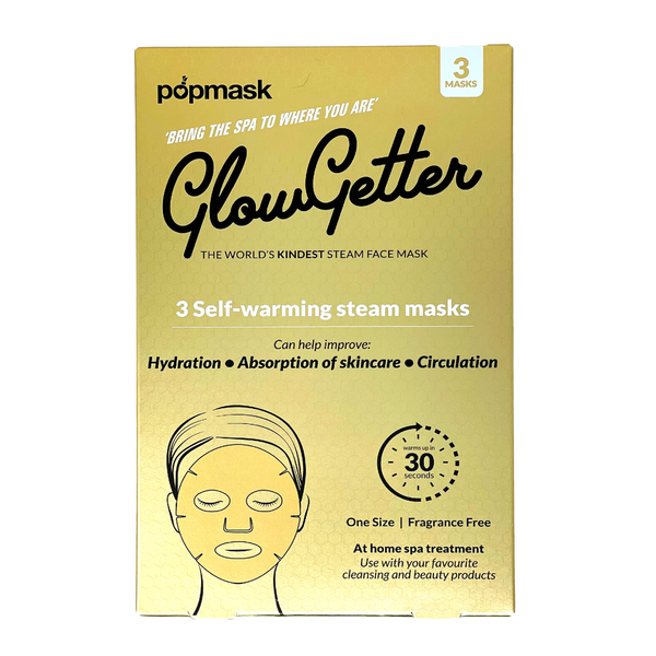 Glow Getter Full-Face Mask – 3 Pack | Self-Warming Facial Mask for De-Puffing, Stress Relief & Relaxation