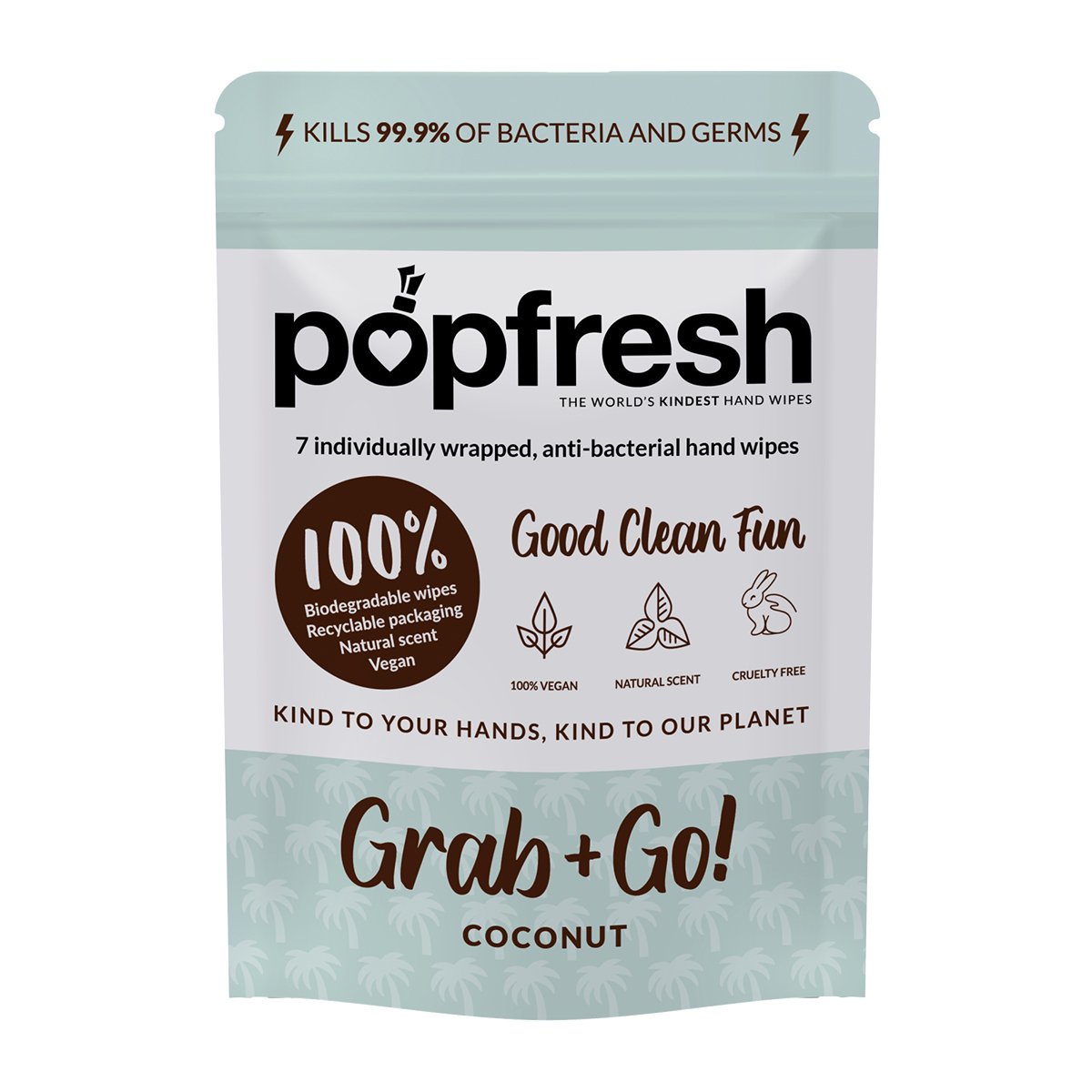Coconut scented antibacterial hand wipes Grab & Go (7 pack) – Popmask London