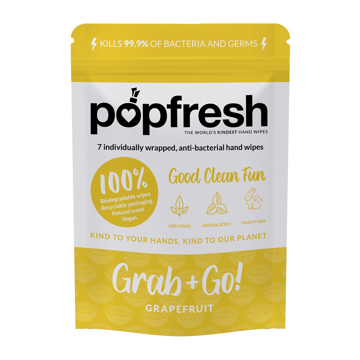 Grapefruit scented antibacterial hand wipes Grab & Go (7 pack) – Popmask  London